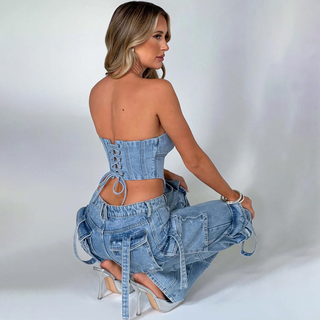 Jean Large Femme Taille Basse en Denim | Low Waist Wide Leg Denim Jeans