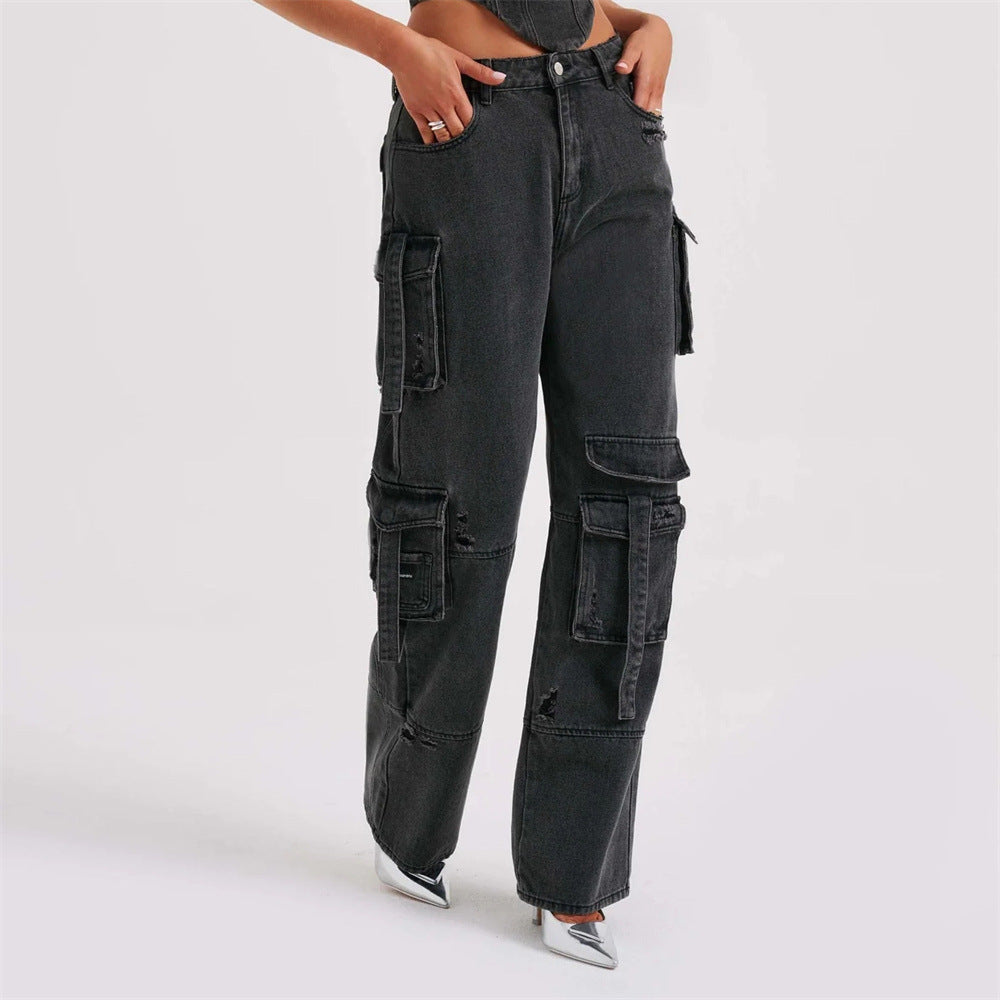 Jean Large Femme Taille Basse en Denim | Low Waist Wide Leg Denim Jeans