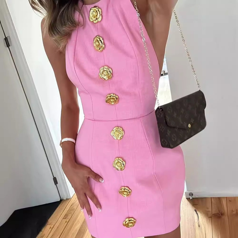 Robe Sans Manches Col Rond en Polyester | Sleeveless Round Neck Polyester Dress